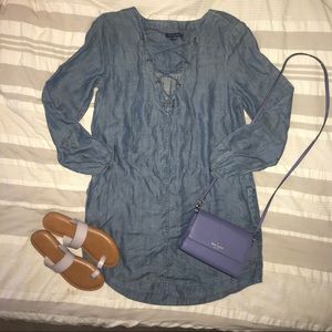 american eagle lace up chambray dress